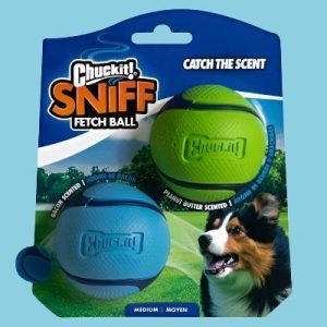 Chuckit! Sniff Fetch Bal met Pindakaas & Bacon Geur | Groen & Blauw