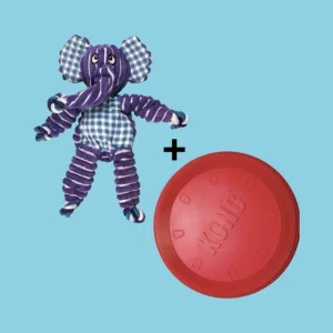 Combideal Kong Flyer Frisbee Rood (23 CM) + Kong Floppy Knots Olifant (36 CM)
