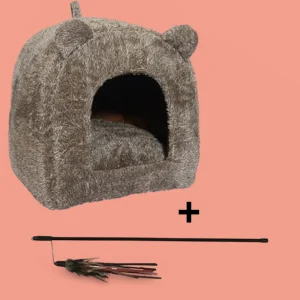 Combideal Rosewood Kattenmand Iglo Teddy Bruin (38 CM) + Trixie Hengel Leer Met Veer