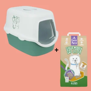 Combideal -  Easypets Classic Houtkorrels + Trixie Kattenbak Vico Met Print Groen