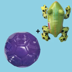 KONG Flexball Paars & Shieldz Tropics Kikker Groen | Duurzaam Hondenspeelgoed Set