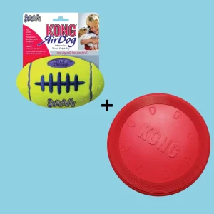 Combideal Kong - Airdog Football Geel Small (9 CM) + Kong Flyer Frisbee Rood (23 CM)