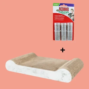 Trixie XXL Kartonnen Krabmat met Kong Catnip Buisjes | Witte Marmerprint Rand