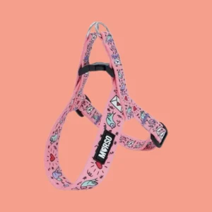 Morso Mini Hondentuig Verstelbaar 'Sweet Tweet' Print | Roze, Gerecycled, Zwarte Gespen