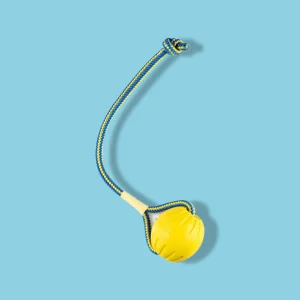 Starmark Swing 'n Fling Durafoam Fetch Bal aan Koord | Geel met Blauw/Geel Touw